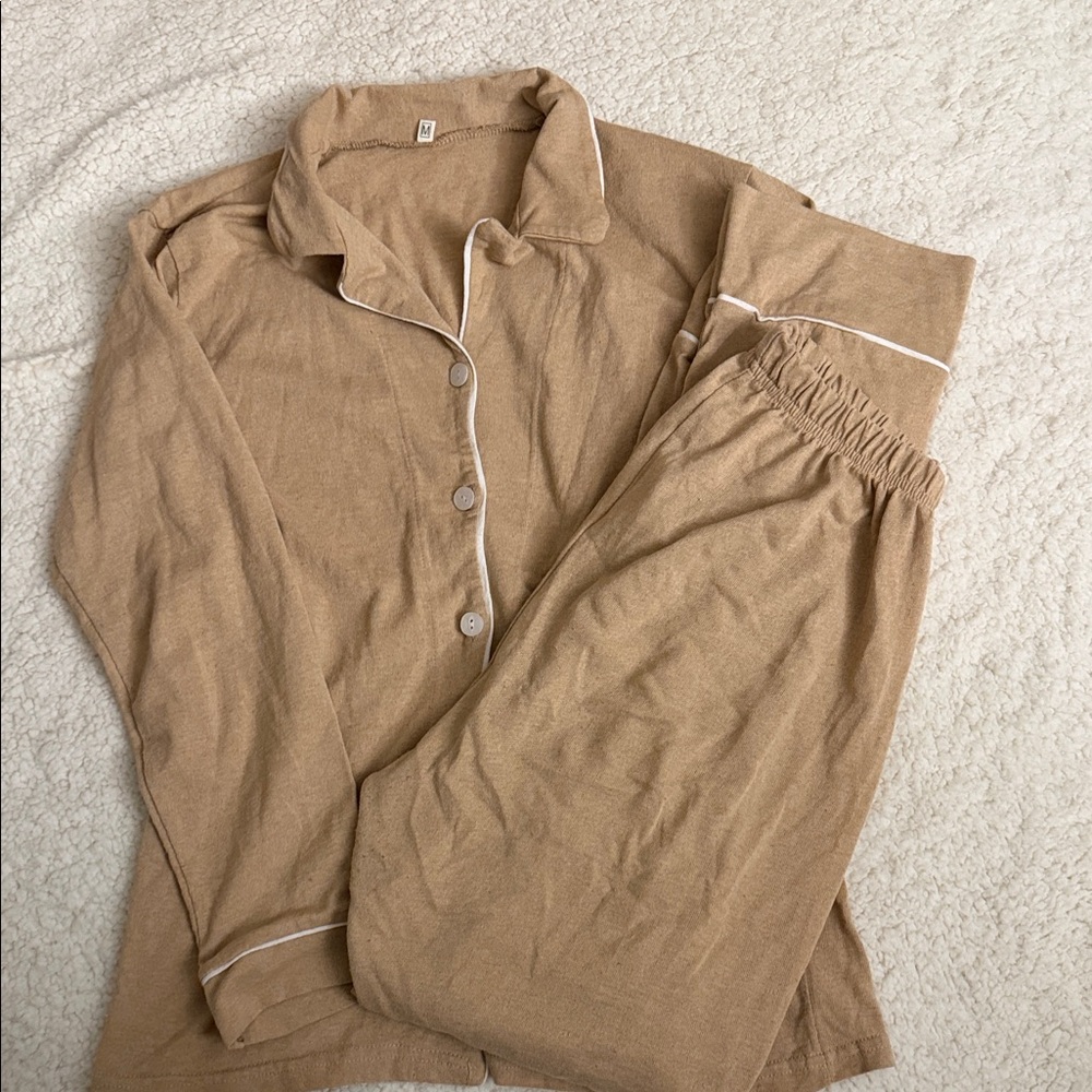 Tan Button-Up Pajama Set